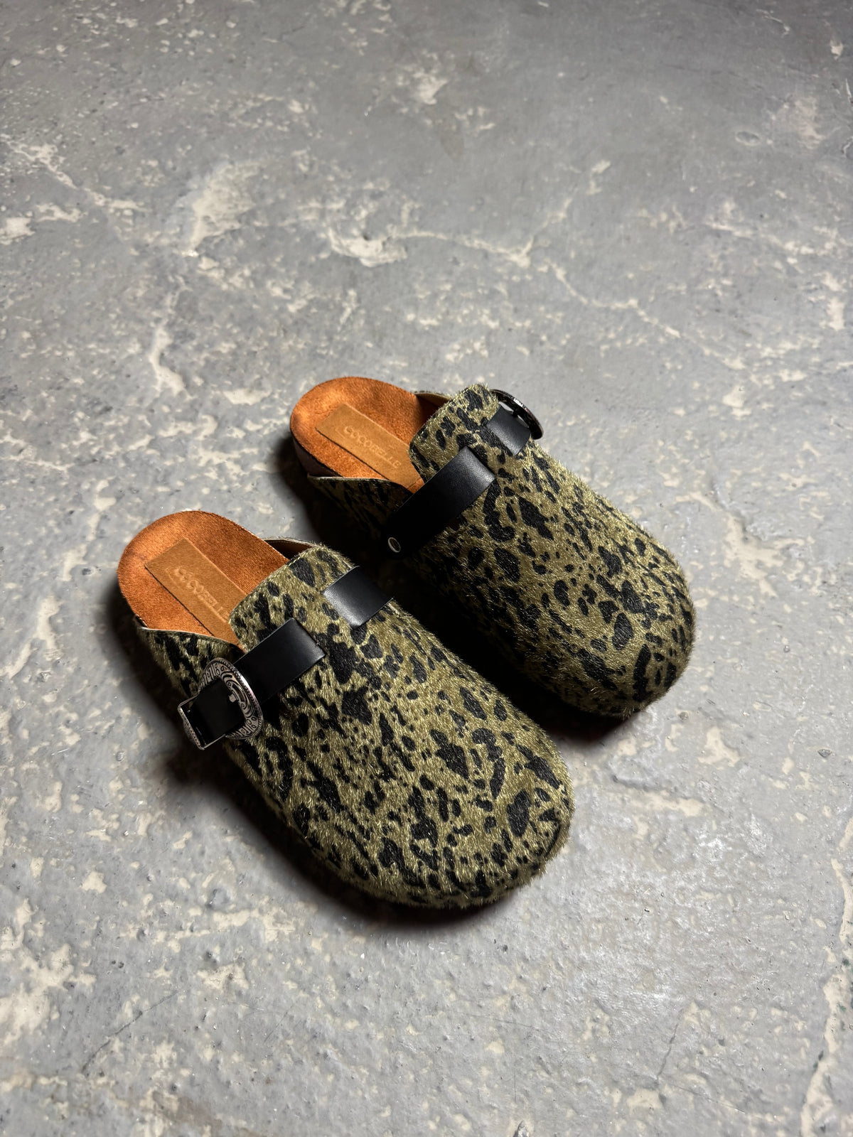 Milah Western clogs in olive green hair print by COCOBELLE, view 2