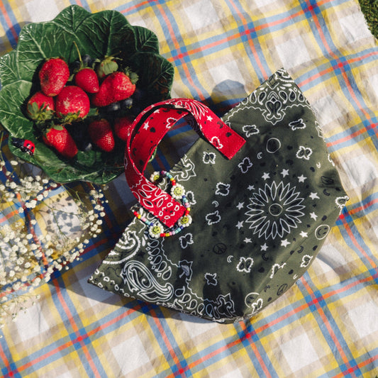 Mini Basket bag in olive and red bandana by COCOBELLE