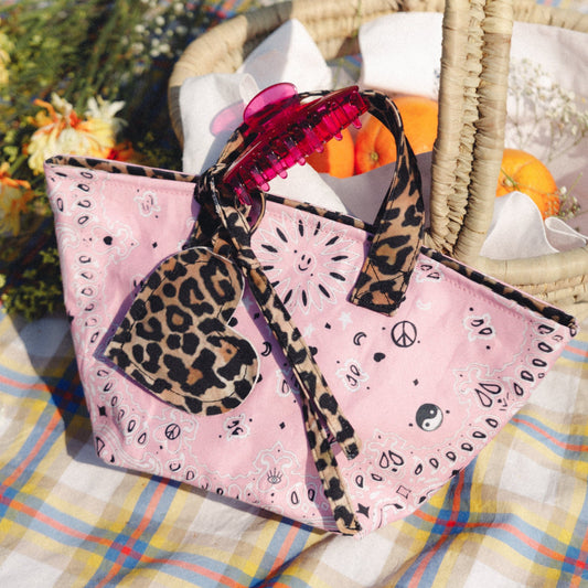 Mini Basket bag in pink bandana and leopard by COCOBELLE
