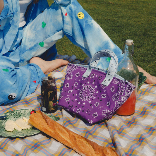 Mini Basket bag in purple and blue bandana by COCOBELLE