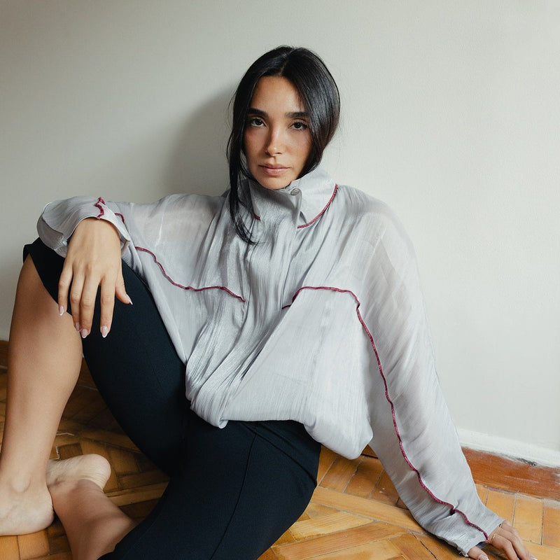 Funnel Neck Track Jacket in Sheer Grey