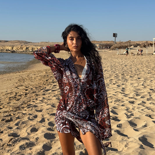 Soraya beach dress in brown bandana by COCOBELLE