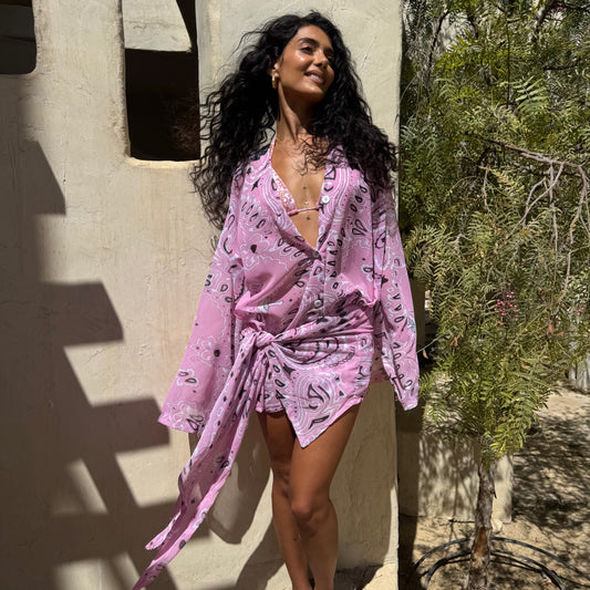 Soraya beach dress in pink bandana by COCOBELLE