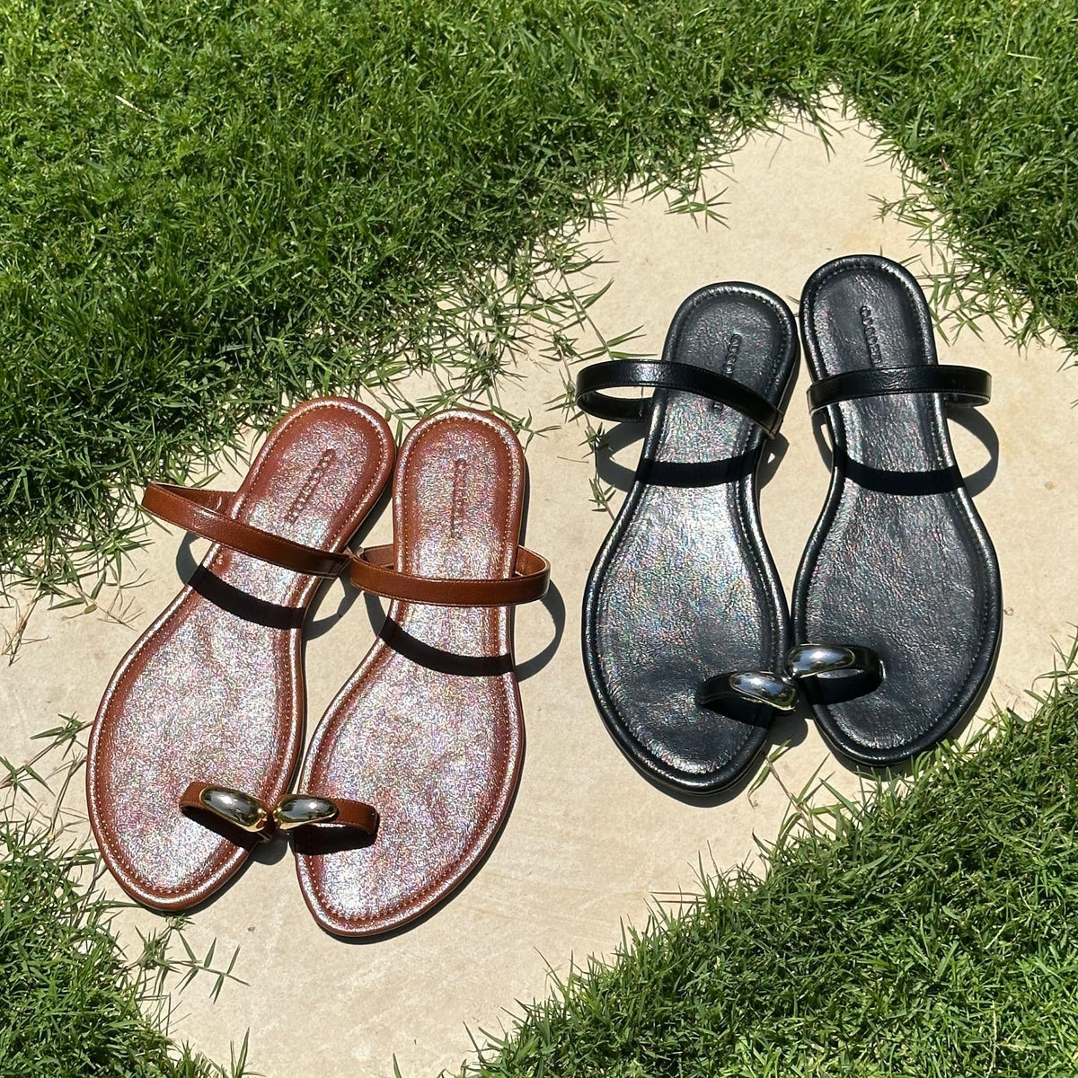 Sorella Silver Ring-Toe Flats in Black by COCOBELLE