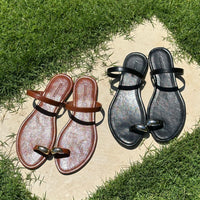 Sorella Silver Ring-Toe Flats in Black by COCOBELLE