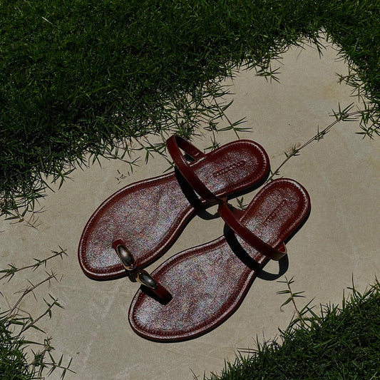 Sorella Gold Ring-Toe Flats in Brown by COCOBELLE