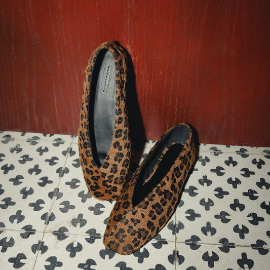 Stacey square-toe ballerina flats in leopard velvet by COCOBELLE