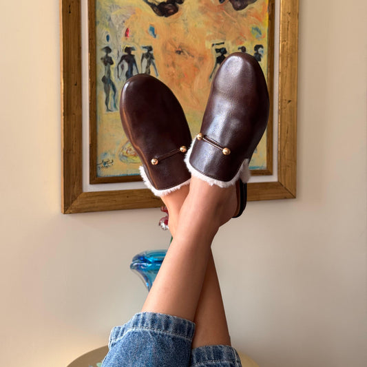 Tracey Mules Fur-Lined in Brown by COCOBELLE, view 2