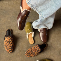 Tracey fur-lined flat mules in leopard by COCOBELLE