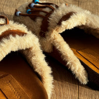 Zoey clogs in brown fur with beaded fringe by COCOBELLE, view 3