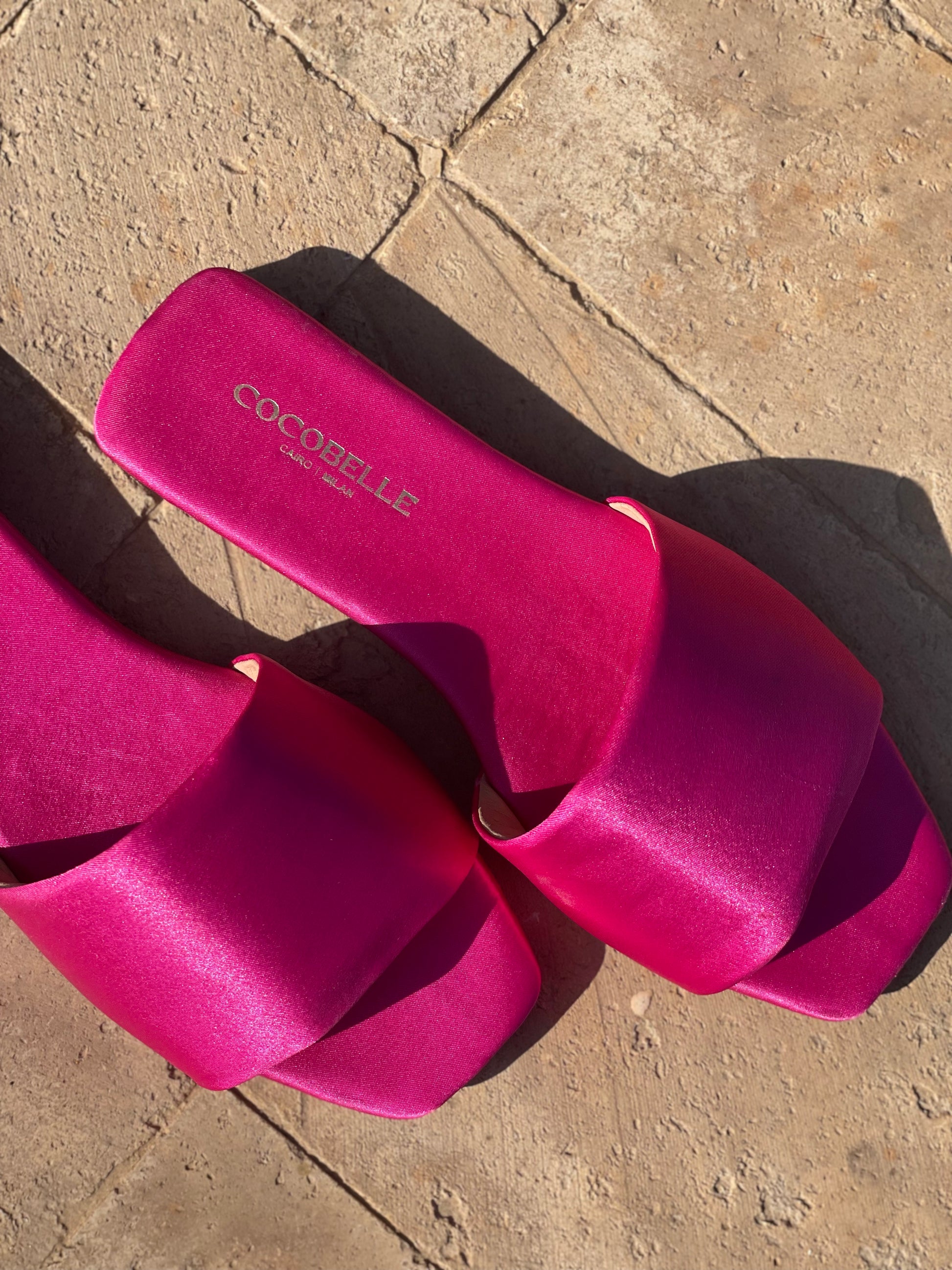 Pink store satin slides